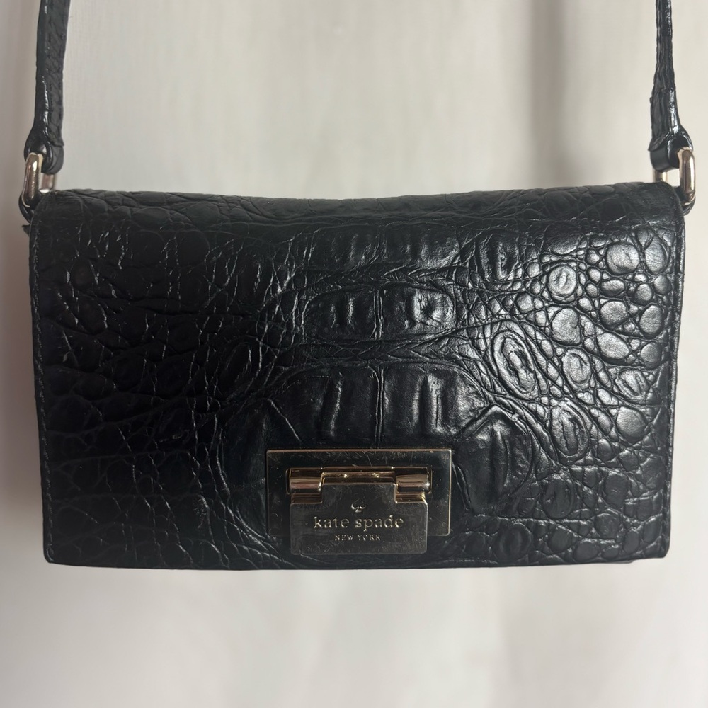 KATE SPADE♠️  Black Croc-Embossed Leather Crossbody Bag | project bag - Picture 3 of 8